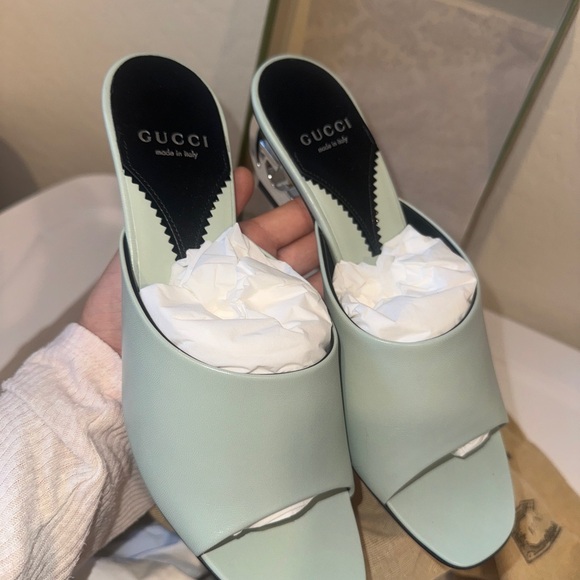 NEW Gucci leather green kitten logo heel size 9 brand new - Picture 3 of 10